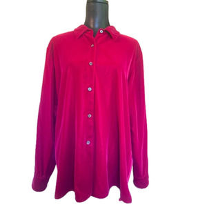 VINTAGE 90’s Y2K J.Crew Berry Magenta Velvet Button Up Blouse Size XL